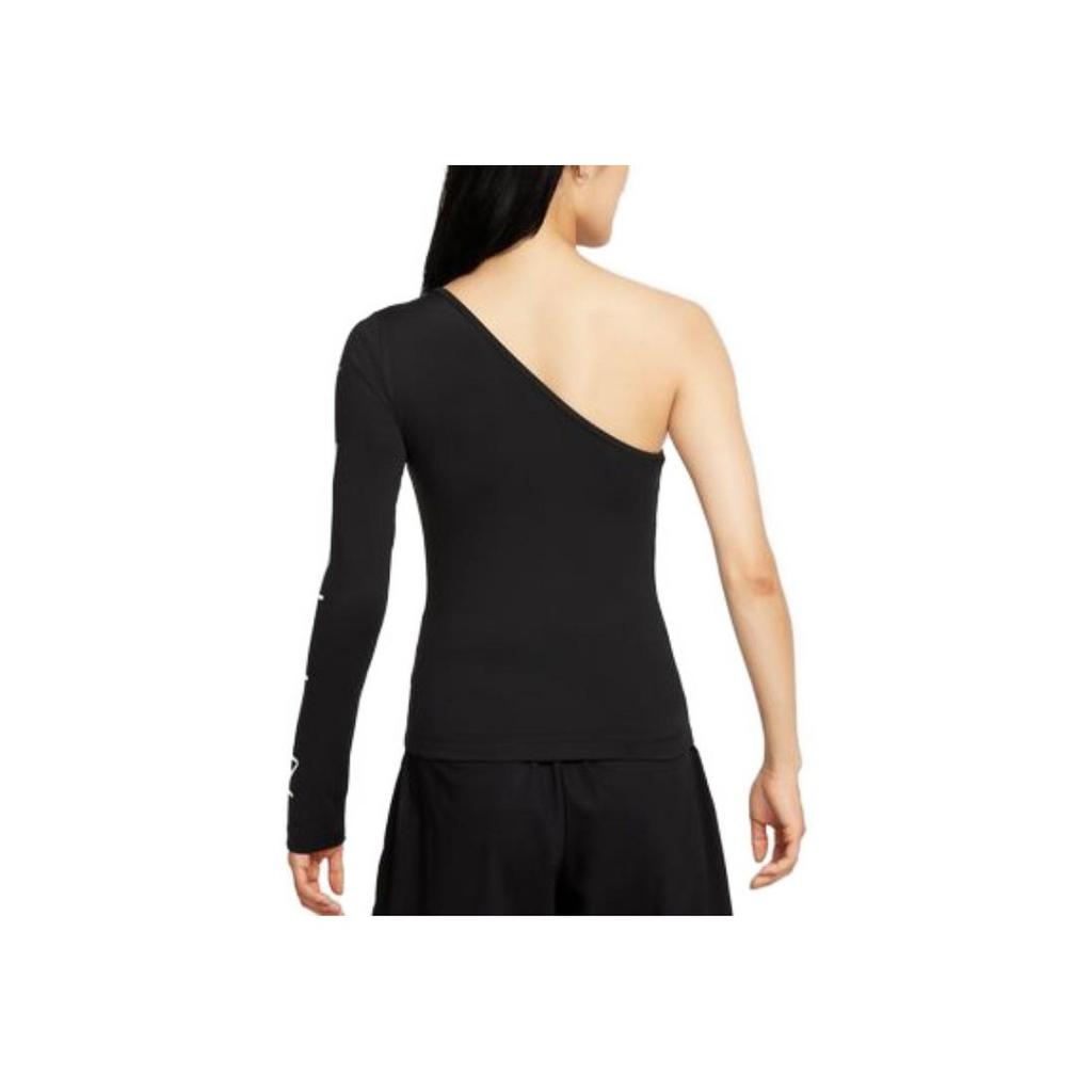 Nike Спортивная одежда с графическим принтом, приталенная дышащая повседневная футболка с длинным рукавом, женские топы, черный, белый цвет CZ8189-010