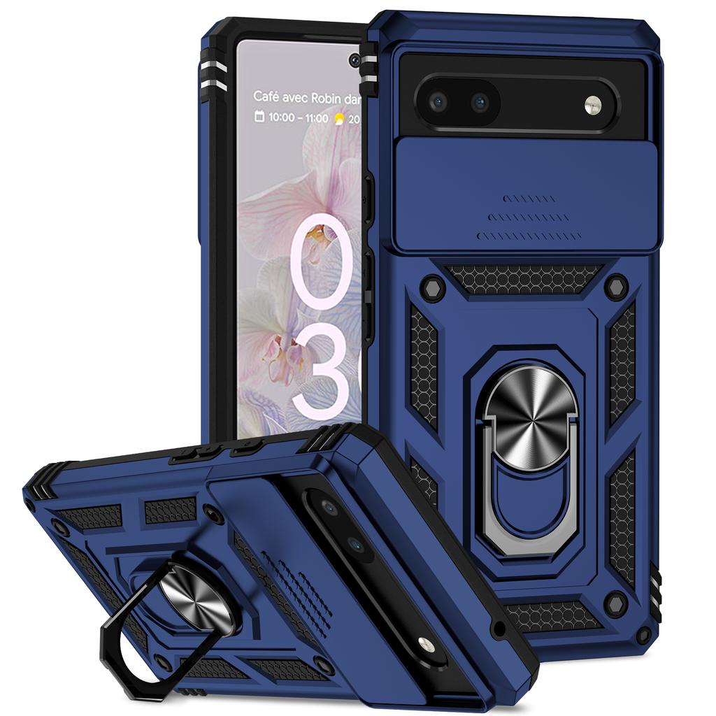 Для Google Pixel 6a Бронированный чехол для телефона Защита объектива камеры Металлическое кольцо-подставка Противоударный чехол