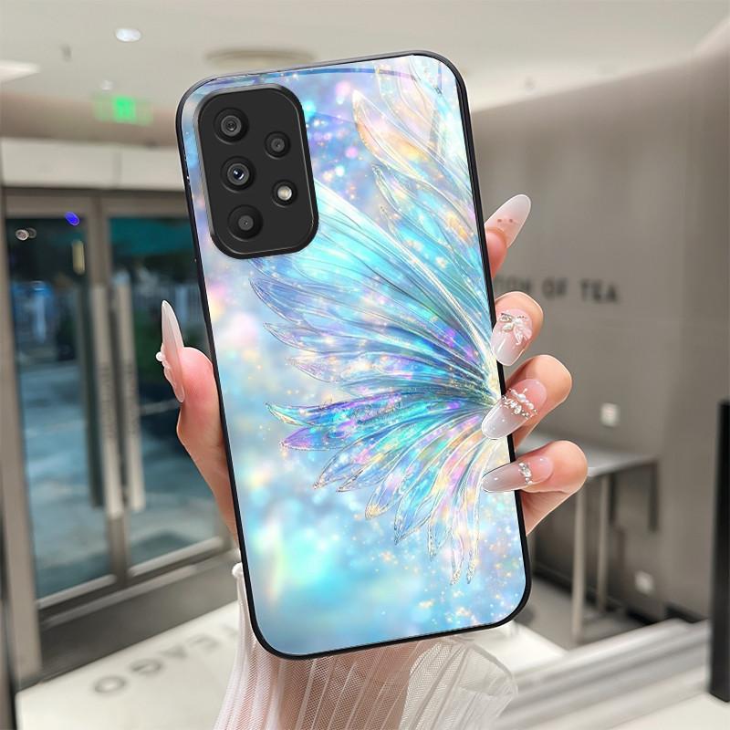Cute Cartoon Cats Flower Case For Samsung Galaxy A52 A52S A72 4G 5G Tempered Glass Phone Case Protective Back Cover Hard Shell