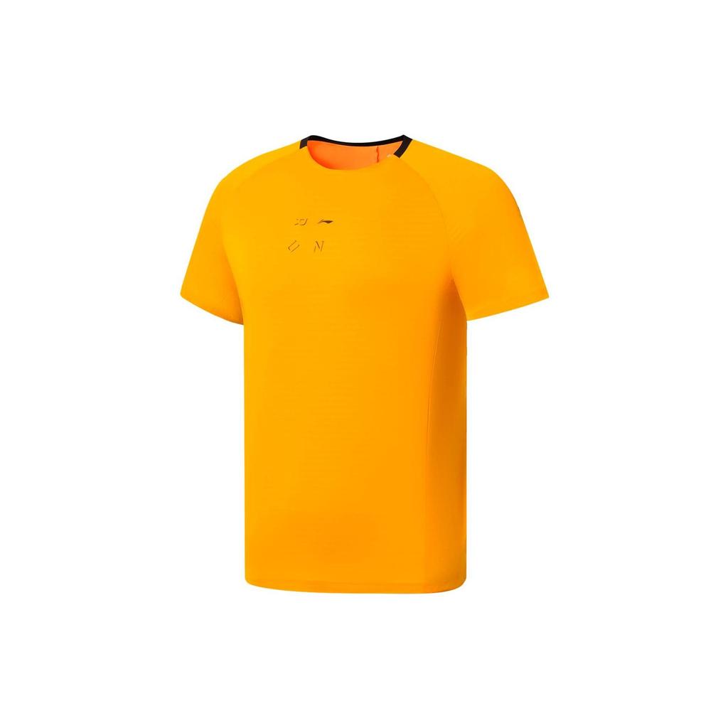 Мужские футболки Li Ning из коллекции для бега, оранжевые, с круглым вырезом, умеренного прямого кроя, ATSS557-4