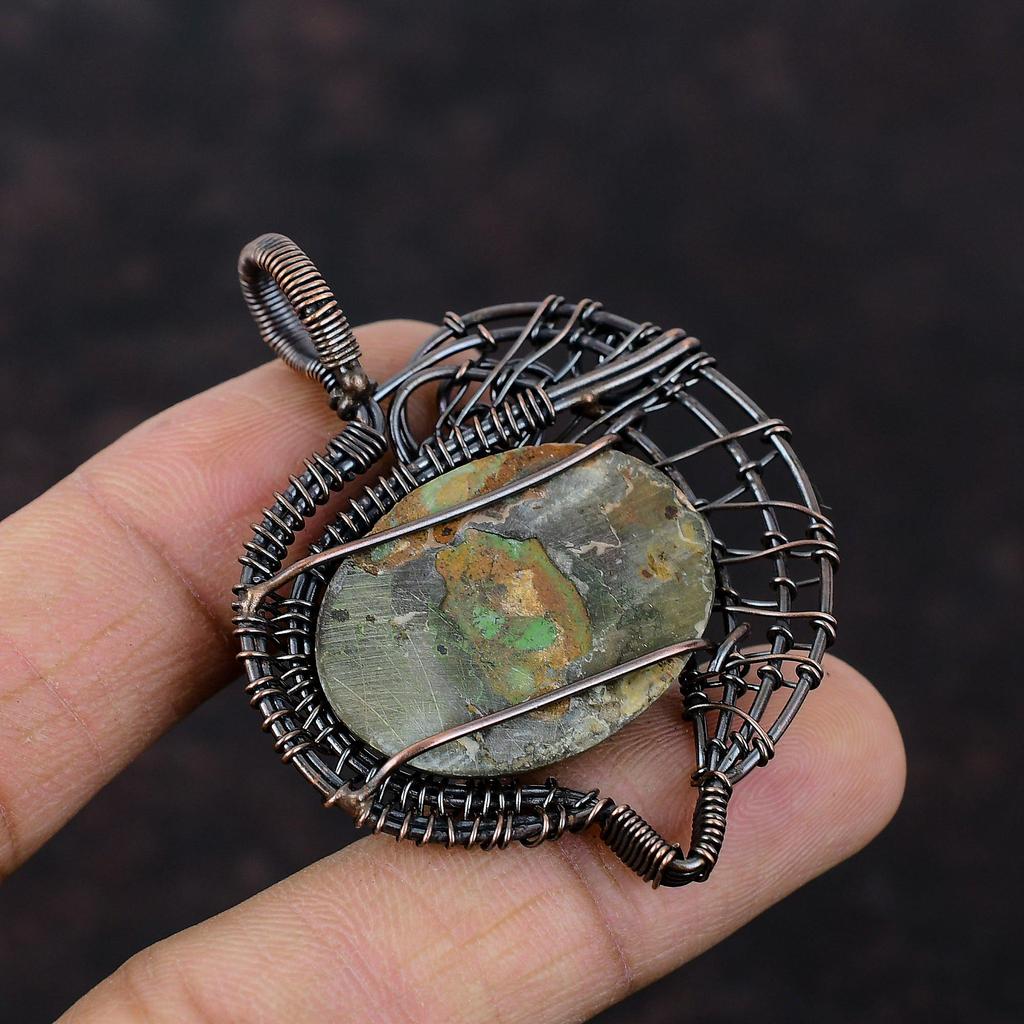 Подвеска из фруктовой яшмы, обернутая медной проволокой, кулон из меди, ювелирное изделие ручной работы, подвеска из драгоценных камней, обернутая проволокой, ювелирное изделие из фруктовой яшмы, подарок на помолвку