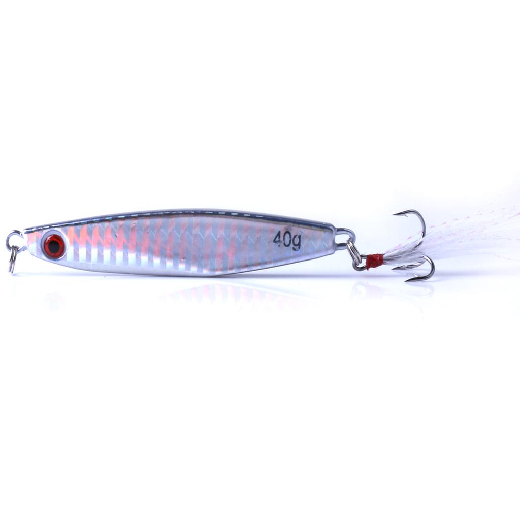 1pc Hengjia 40G Laser Lead Bait with Feather Hook Metal Fishing Lures for Perch Pike Trout Bass