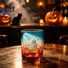 Cute Ghost Drinking Glasses Halloween Glass Cup, Colorful Gradient Aesthetic Tumbler with Whiskey Juice Soda Pumpkin Skull Print, Spooky Party