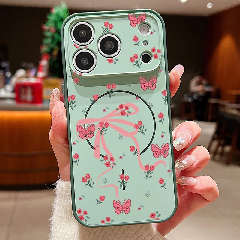 Чехол с узором из бабочек и бантов Для iPhone 17 Pro Max Чехол iPhone 16 15 14 13 Pro Max Магнитный Для Magsafe Гибридный Тонкий Матовый Чехол