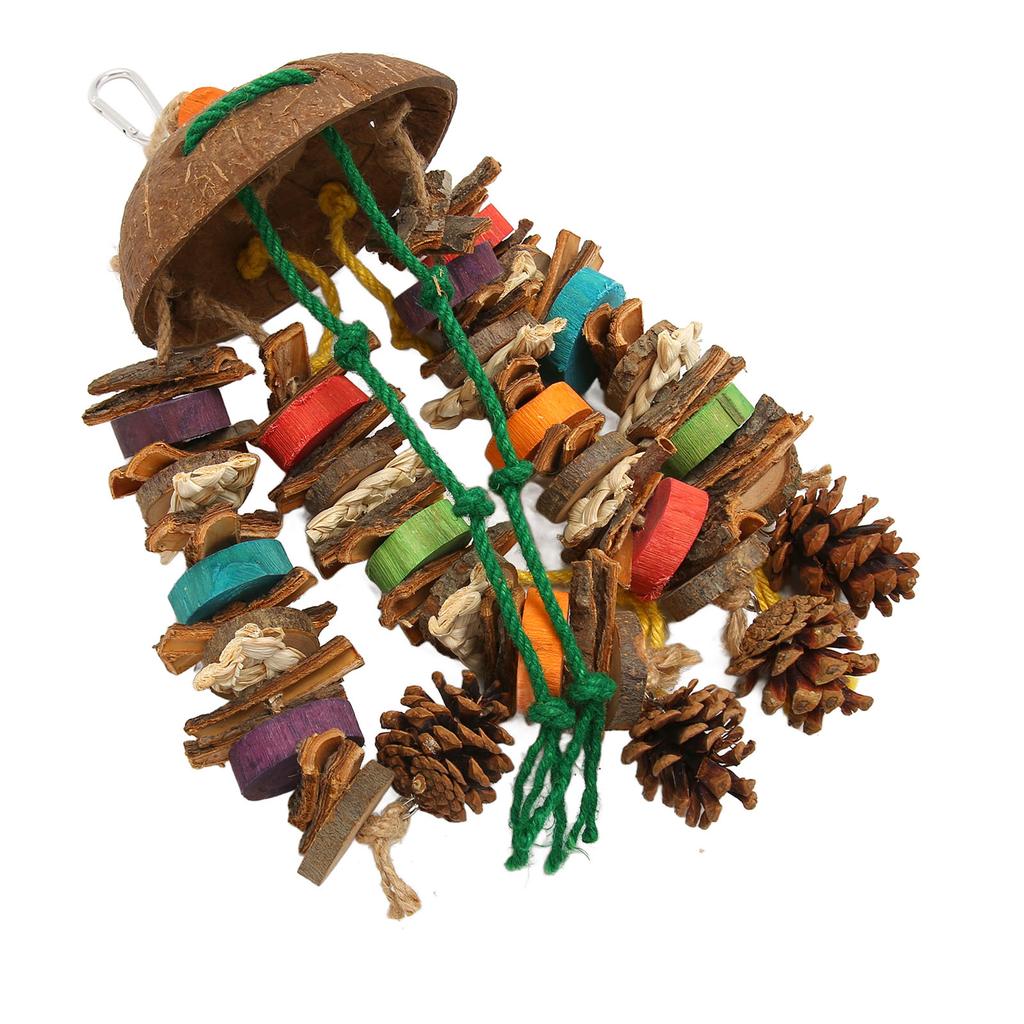 Bird Parrot Cage Toys Coconut Shell Colorful Wood Blocks Bird Chewing Toy for Large Medium Parrot Birds