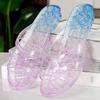 Two Tone Slippers for Women Transparent Crystal Plastic Material Suitable for Indoor Use In Summer Hollow Out Low Heel Lightweight