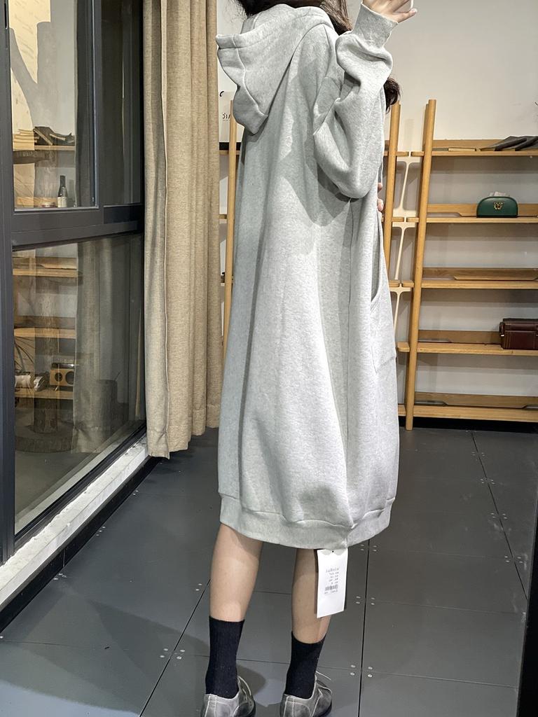 Plus Size Women Autumn Winter Long Dress Loose Casual Oversized Hoodie Hooded Sweatshirts Dresses