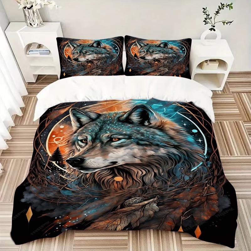 3pcs Nature's Spirit Animal Wolf Printed Bedding Set, Soft and Comfortable Quilt Cover for Bedroom, Guest Room J070