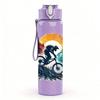1PC Mountain Biker Retro Circle Art Print 750ml Color Plastic Sports Water Bottle Leakproof Flip Straw Lid Suitable for Sports Office Home Use