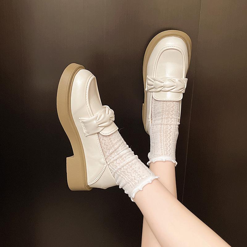 British Small Leather Shoes Women's Autumn New Shallow Single Shoes Women's Middle Heel Comfortable Casual Women