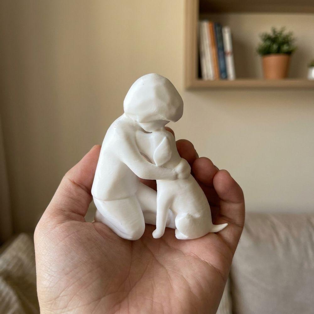 3D Printed Human Dog Loyalty Figurine Minimal Boy Dog Figurine Gift for Dog Lovers
