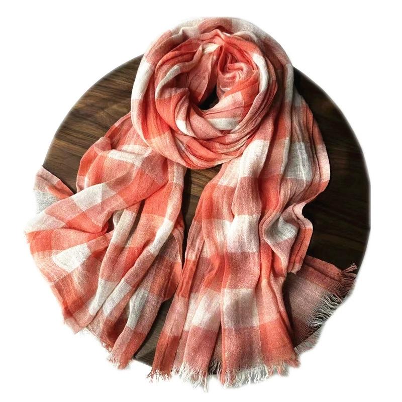 Japanese Literary Linen Scarf Classical Plaid Cotton and Linen Blend Scarf for Men and Women Neutral Unisex Retro Warm Scarves