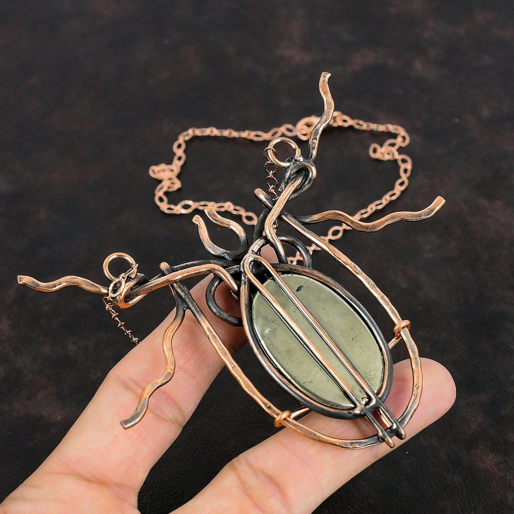 Ожерелье из пирита, ожерелье, обмотанное медной проволокой, украшения ручной работы, ожерелье с регулируемой цепочкой, замечательные медные украшения, ожерелье с драгоценным камнем для подарков