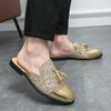 Роскошные полушлепанцы с блестками для мужчин, большой размер 38-47, кожаные лоферы, мужские мюли с кисточками, повседневная обувь, мужская летняя обувь Zapatos De Hombre