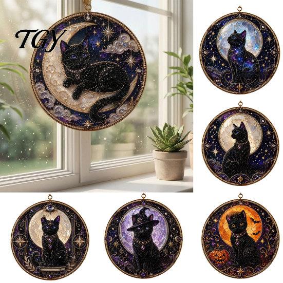 Fun DIY Project Black Cat Diamond Art Kits for Adults Beginners, Material Package, Decorative Figurine Painting Craft Set Home Wall Decor