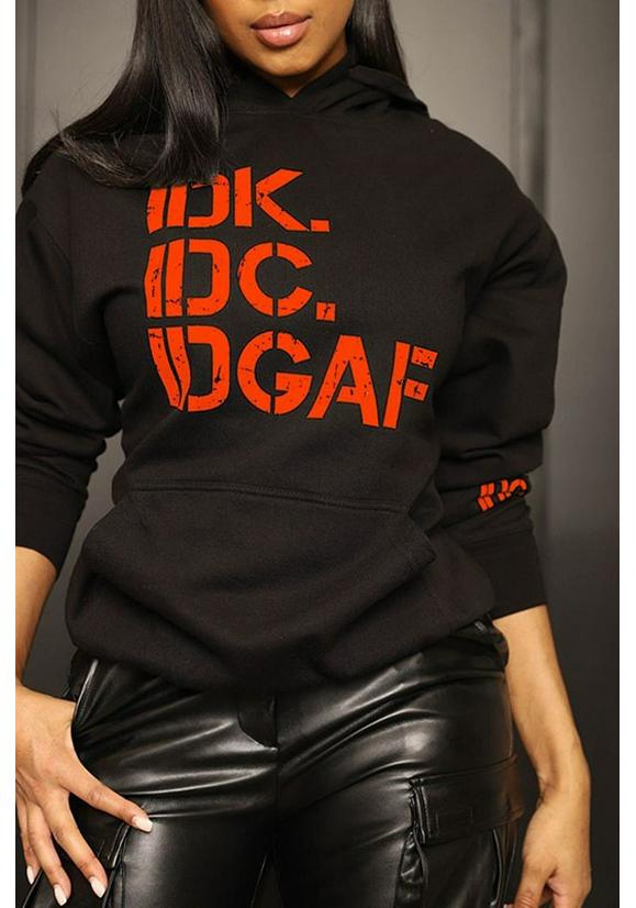 Women's English Letter Print Casual Hooded Sweatshirt - Autumn/Winter Collection
