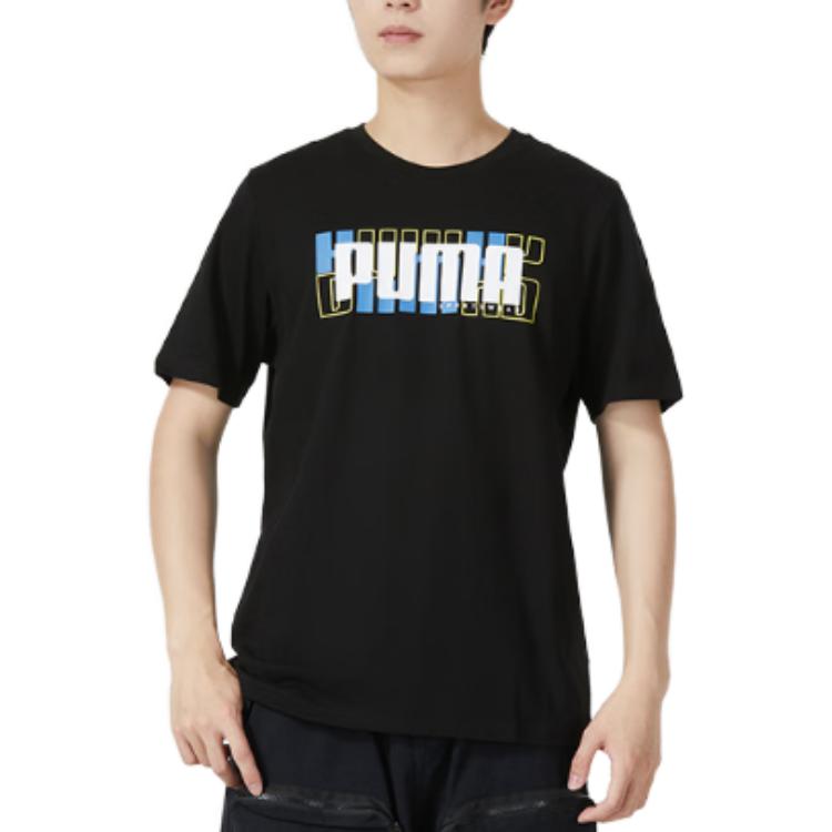 Puma Футболка мужская с коротким рукавом и круглым вырезом, дышащая, с принтом букв, черная, 845911-51