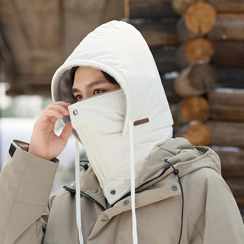 Unisex Winter Cycling Solid Color Windproof Cap With Neck Warmer Integrated Mask Hat Scarf Set For Skiing And Cold Weather