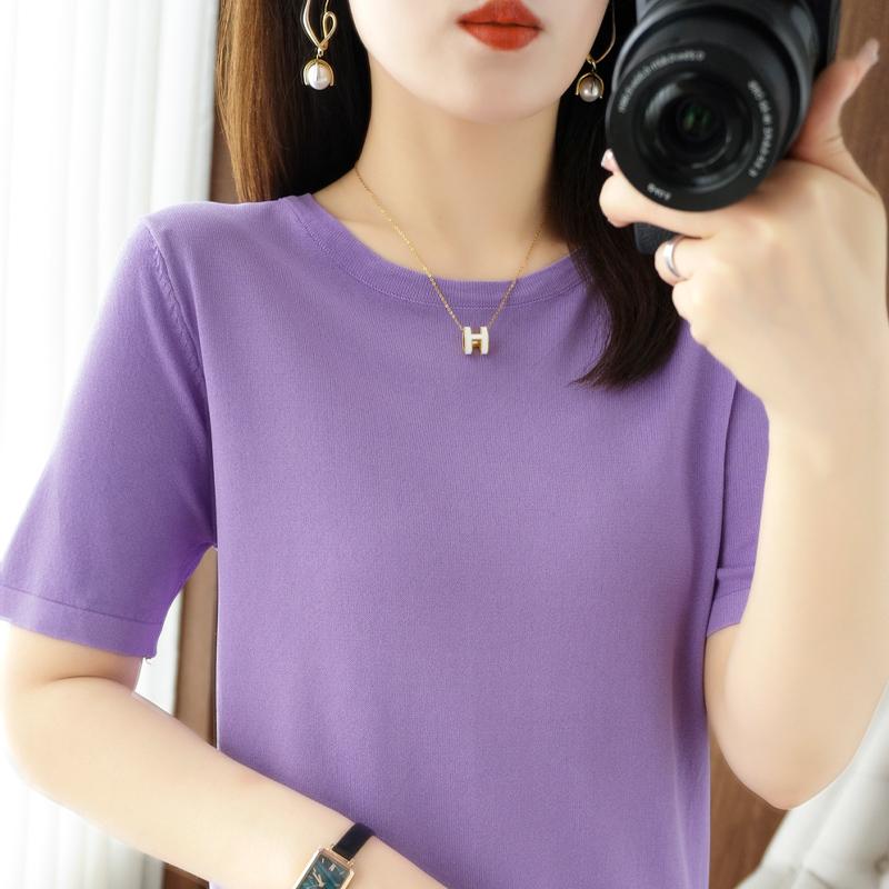 Женская вязаная футболка MODERN NEW SAGA, летняя вязаная рубашка, футболки с короткими рукавами, пуловер с круглым вырезом, вязаные топы