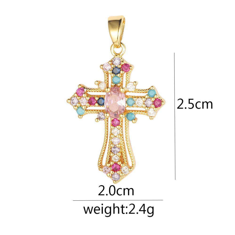Подвеска из микроциркония с медной инкрустацией, крест, сохраняющий цвет, аксессуары для ожерелья из меди с позолотой.