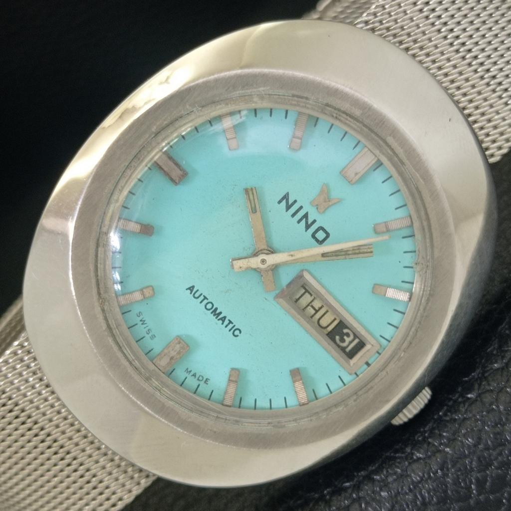 ВИНТАЖНЫЕ NINO АВТОМАТИЧЕСКИЕ 2066 ШВЕЙЦАРСКИЕ МУЖСКИЕ ЧАСЫ ЦВЕТА МОРСКОЙ ВОЛНЫ a703032-1
