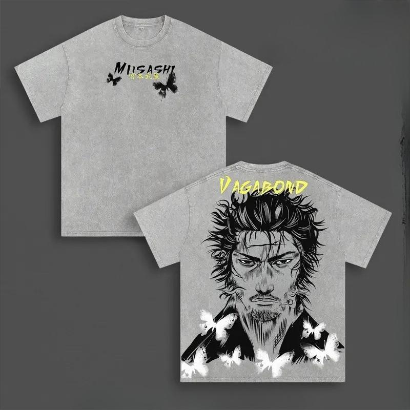Miyamoto Musashi Vagabond Anime Clothing Men Women Oversized T-shirts Vintage Washed T Shirt Casual Cotton Tshirt Harajuku Tops