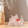 Wooden Elephant Family Puzzle Ornament Love Heart Mother Father Baby Elephant Jigsaw Table Sign Home Office Desktop Decoration