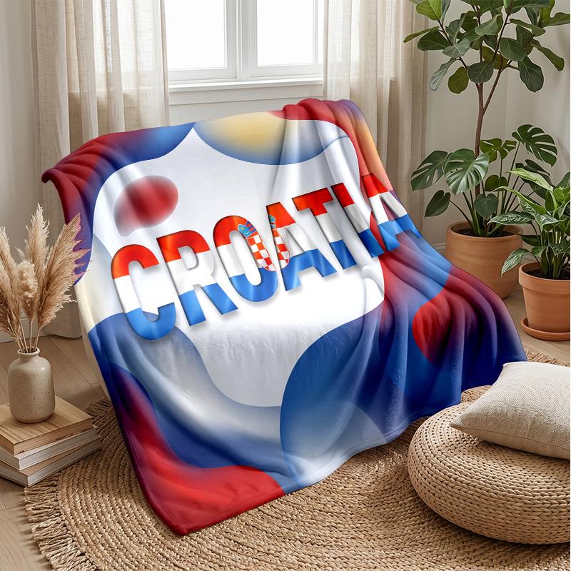 Croatia Football Printed Flannel Blanket Skin Friendly Warm Decorative Throw for Indoor Couch Bed Daily Use