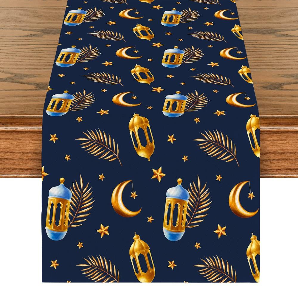 Vintage Moon Star Table Runner Washable Dinner Table Cloth Ramadan Table Runner Kitchen