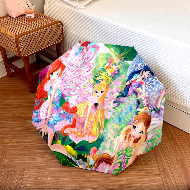1 шт. Автоматический складной зонт - с рисунком Winx Club, Портативный и складной дизайн с 8 спицами, Подарки на Рождество и День рождения