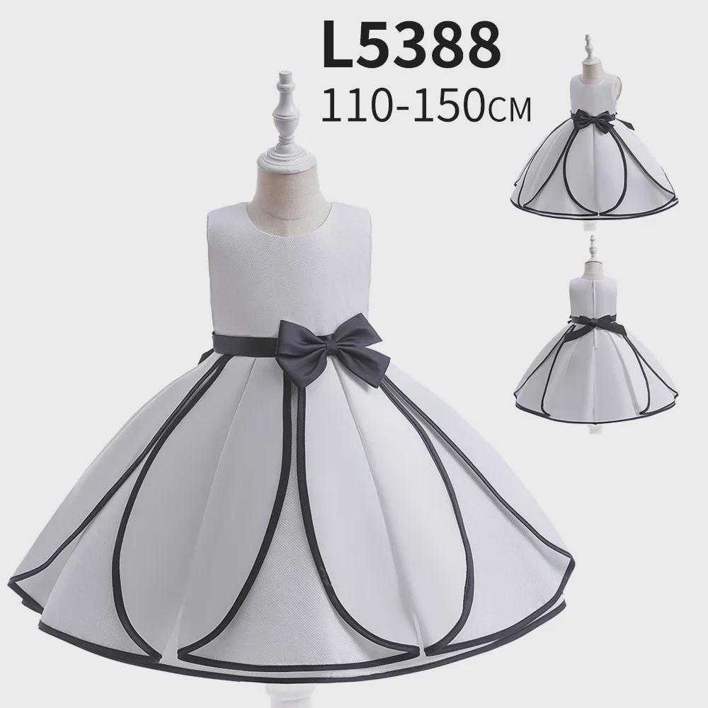 Платье принцессы на день рождения для девочек в западном стиле: Черно-белое свадебное платье для девочек-цветочниц для маленьких детей