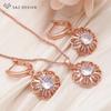 Модные серьги-подвески цвета розового золота с круглым цирконием и цветами, комплекты ювелирных изделий для женщин, ожерелье с подвеской