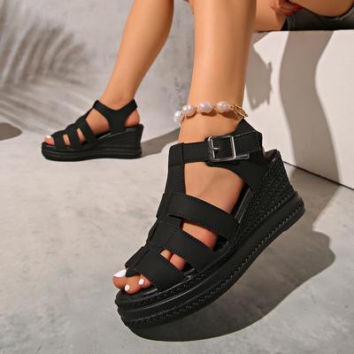 Модные женские замшевые босоножки на танкетке, обувь из овчины, толстая платформа, закрытая пятка, летние плетеные эспадрильи, сандалии с Т-образным ремешком и вырезами