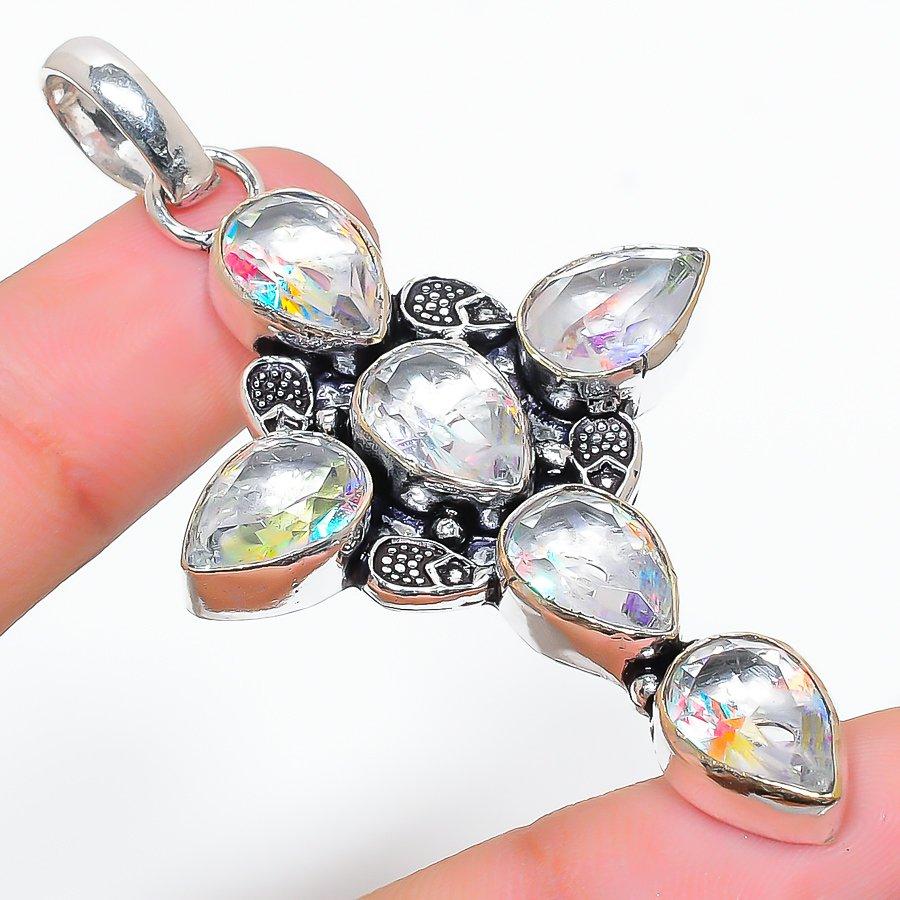 White Topaz Gemstone Handmade 925 Sterling Silver Jewelry Pendant 2.76" v2R18