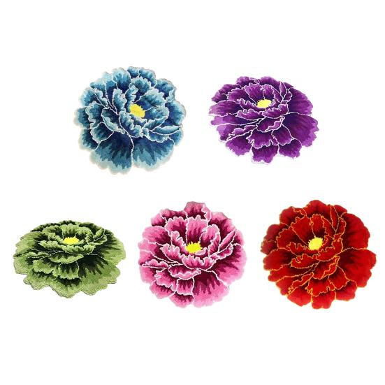 Fuzzy Floral Floor Mat Plush Peony Bath Rug with Anti Slip Backing Washable Flower Shaped Living Room Rug for Bathroom Nursery Bedroom Kitchen