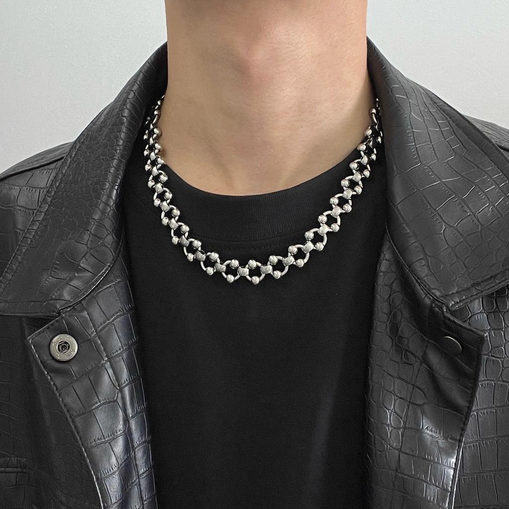 Punk  Hip-hop Fancy Handmade Round Beads Stainless Steel O Word Clavicle Chain Necklace Accessaries Choker for Women Men Jewelry