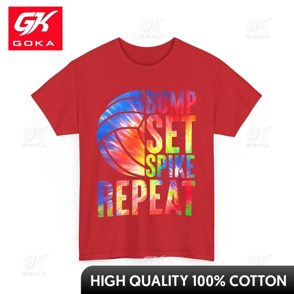 Volleyball Shirt Bump Set Spike Repeat Sports Lovely Crew Neck Breathable Cotton Graphic Casual Tee for Everyday Casual