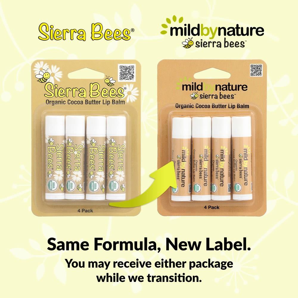 Mild By Nature Sierra Bees™, Органический бальзам для губ, Масло какао, 4 шт., 4,25 г (0,15 унции) Каждый