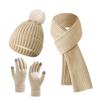 Winter Knitted Hat, Scarf & Gloves Set - Fleece-Lined, Thick And Warm, Simple Solid Color, Cozy 3-Piece Winter Accessories