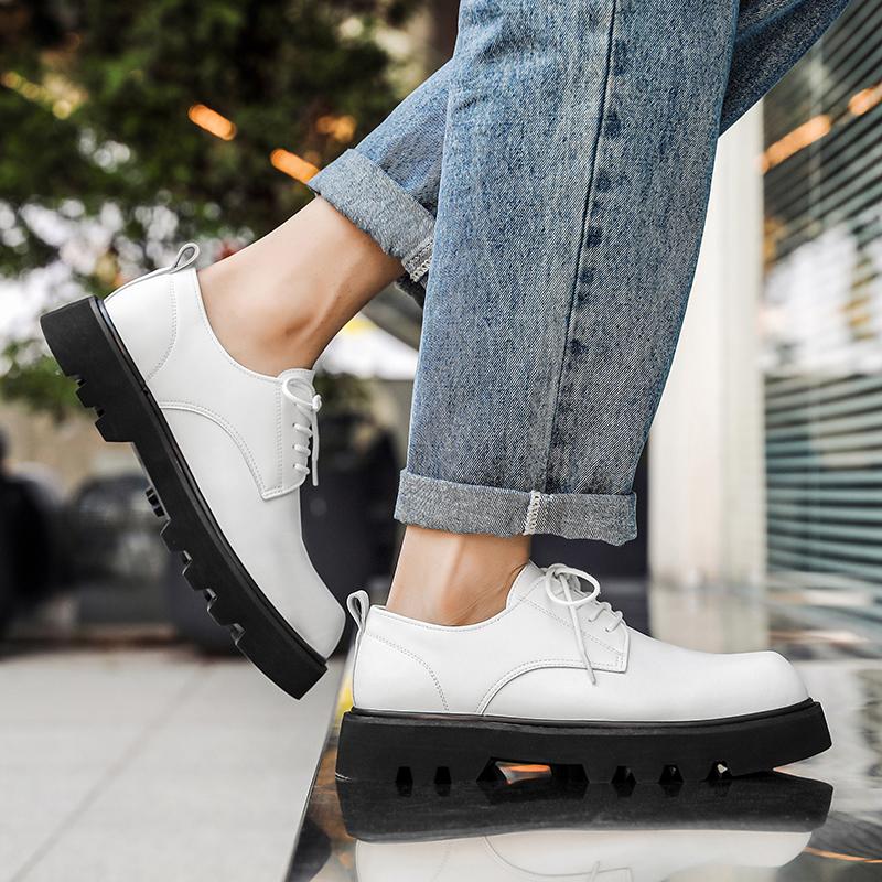 Модные новые трендовые мужские туфли на толстой подошве из кожи, деловые мужские туфли на шнуровке, рабочие туфли-оксфорды на платформе, повседневная обувь с противоскользящей подошвой