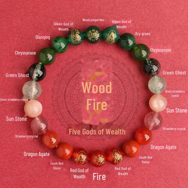 Двойной элемент Вода и Дерево Пятисторонний Бог Богатства Благоприятный Кристалл Браслет для Мужчин и Женщин