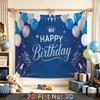 Party Backdrop Happy Birthday Birthday Fireworks Blue Photo Booth Background Front Door Decor