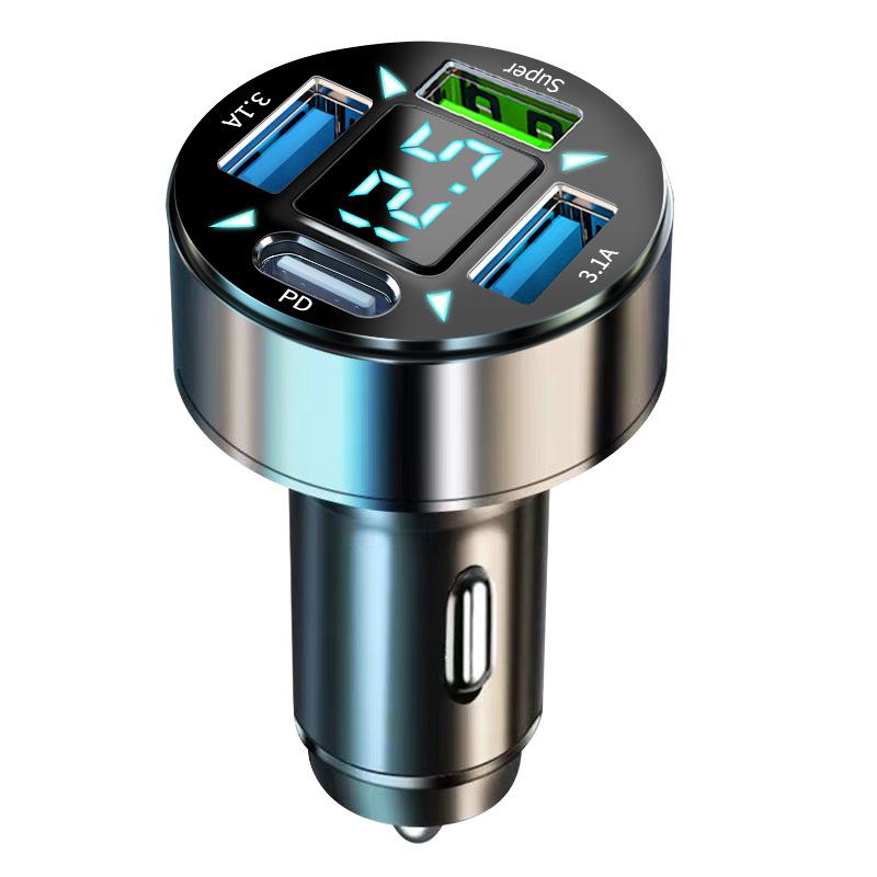Fast Charging Car Charger with Multiple Ports, Digital Display, Flash Charging, and Convertor