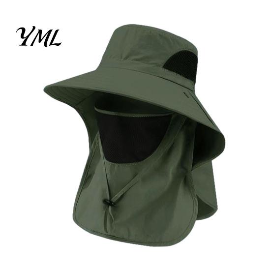 Wide Brim Hat for Mountaineering Full Coverage Sun Hat, Fishing with Neck Flap, Removable Breathable Mesh Hiking Outdoor Face UV Protection