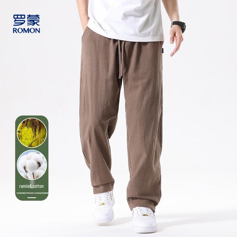 Luomeng Men's Ramie Cotton Ice Silk Casual Straight-Leg Pants