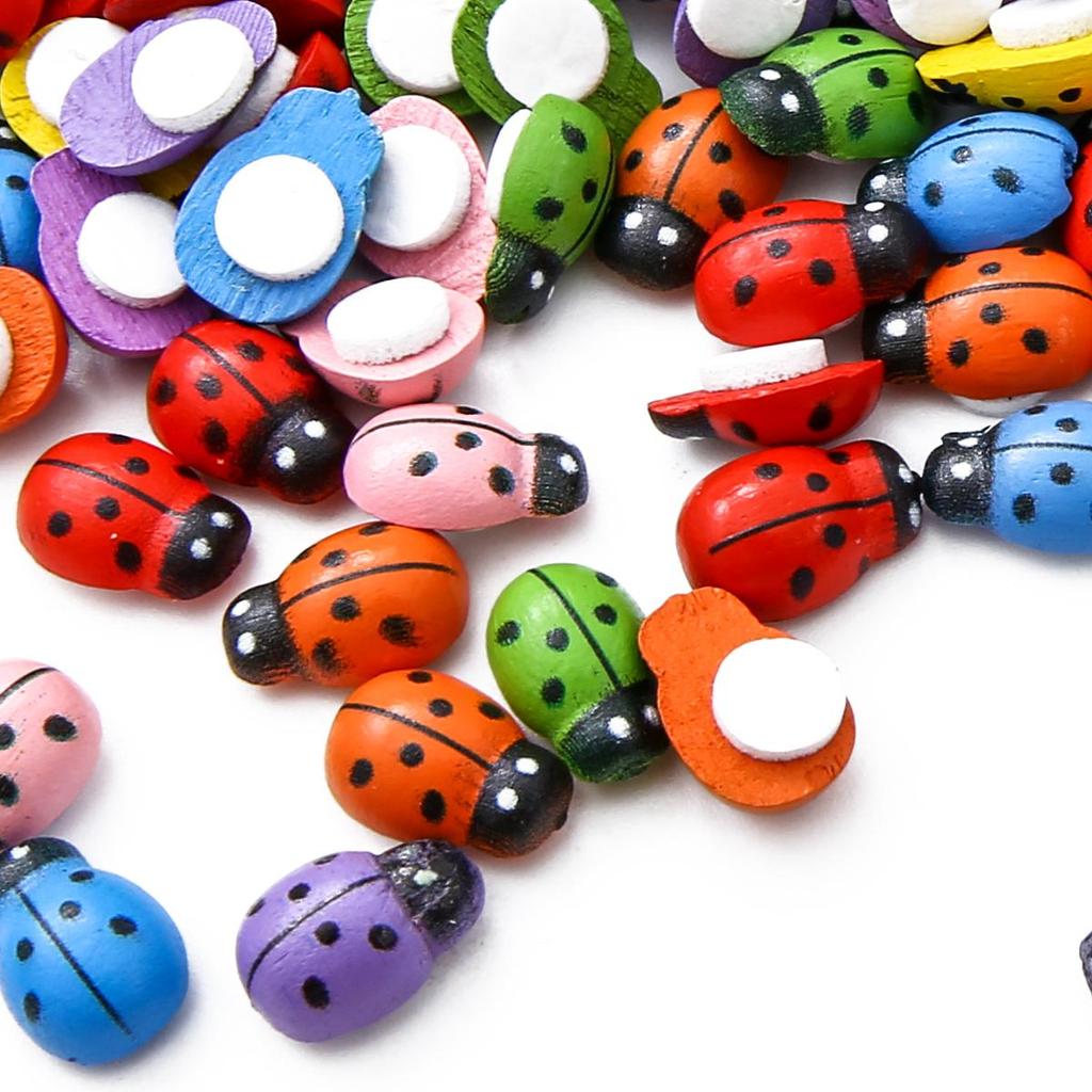 50 шт. Милые деревянные божьи коровки Битлз Наклейка на стену Детские Раскрашенные DIY Поделки Свадьба Дом Вечеринка Праздничное украшение AVE