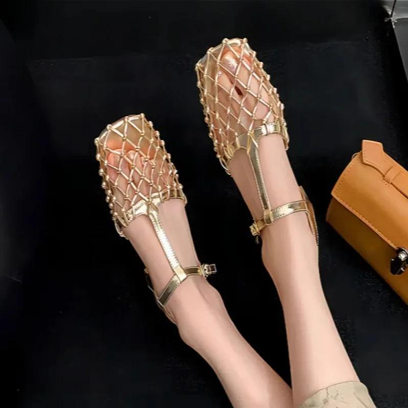 Модные женские плетеные сетчатые сандалии с квадратным носком, на низком каблуке, мюли, обувь с открытым носком, женский летний тренд 2025, платье, массивные дизайнерские туфли-лодочки Mujer