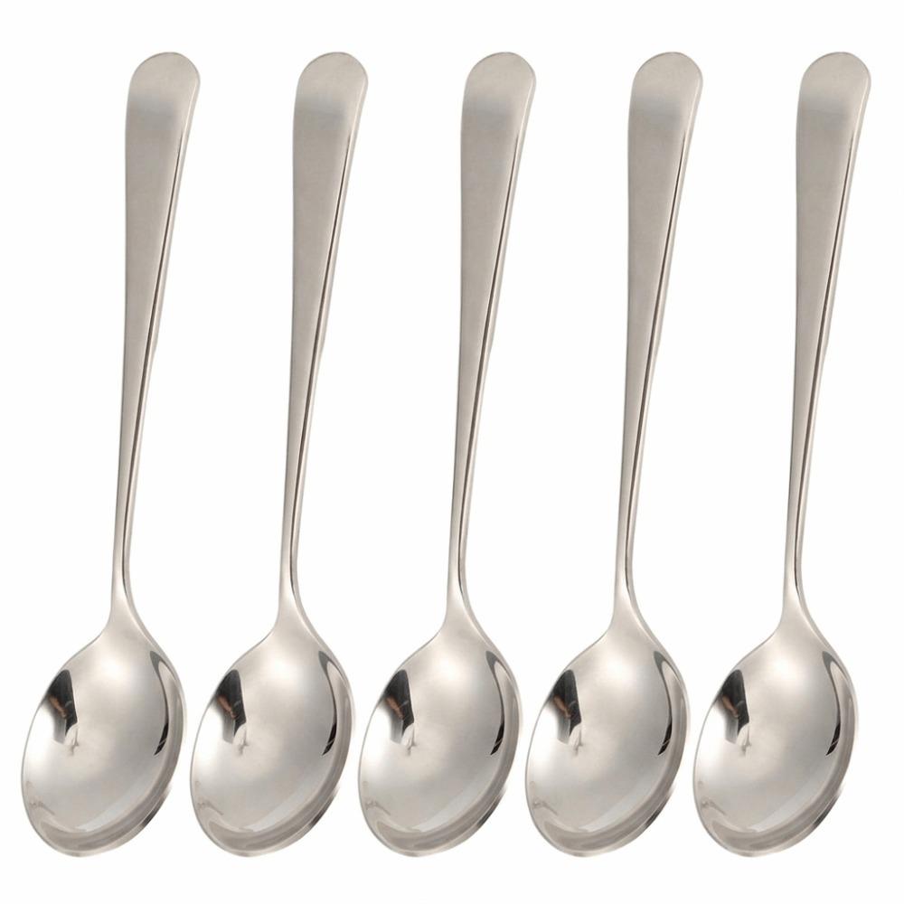 5Pcs Polished Dessert Spoon Thickened Metal Food Scoop Space Saving Serving Spoon  Food Serving