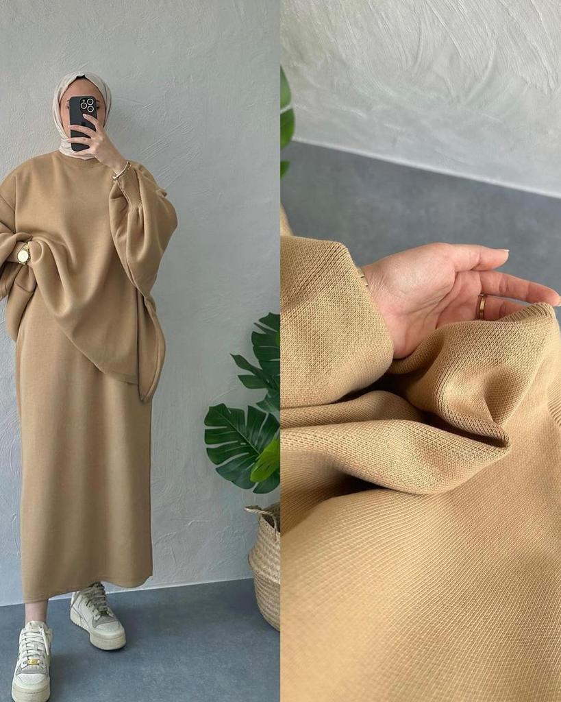 Осень 2024 Европейский и американский однотонный свободный вязаный топ и юбка А-силуэта