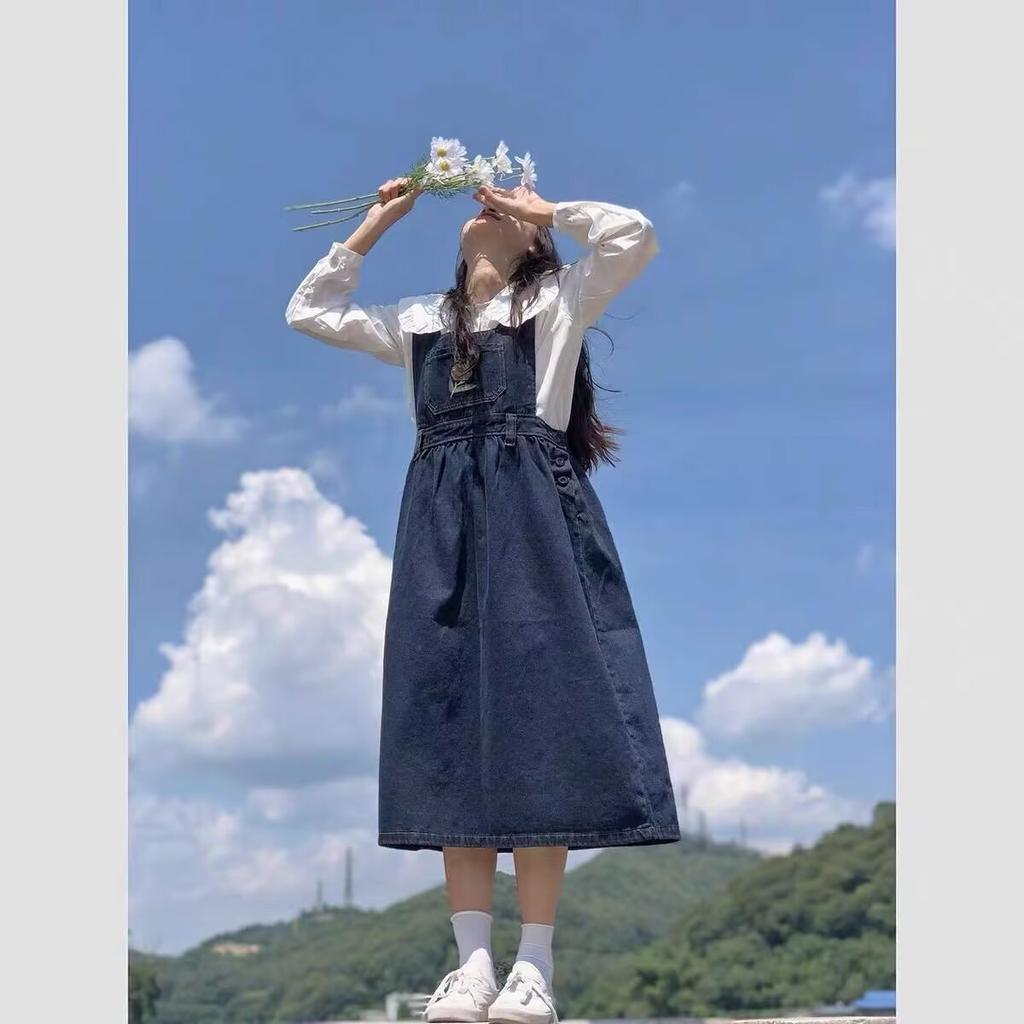 Джинсовое платье миди на бретелях для женщин, свободная повседневная винтажная универсальная одежда без рукавов в корейском стиле